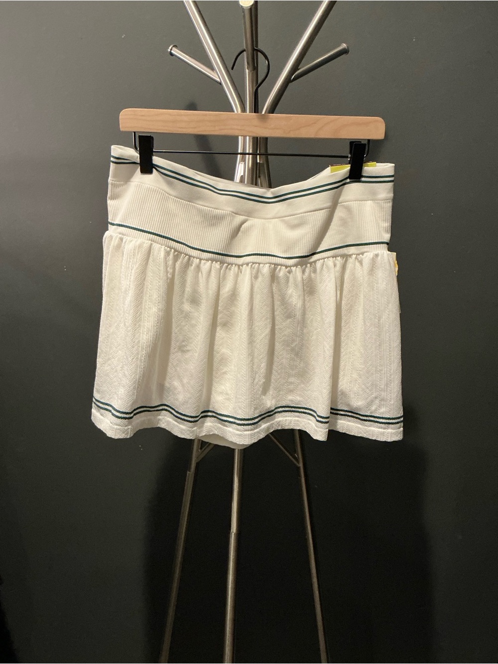 Skort - White High Rise Knit Skort with Green Stripe Trim